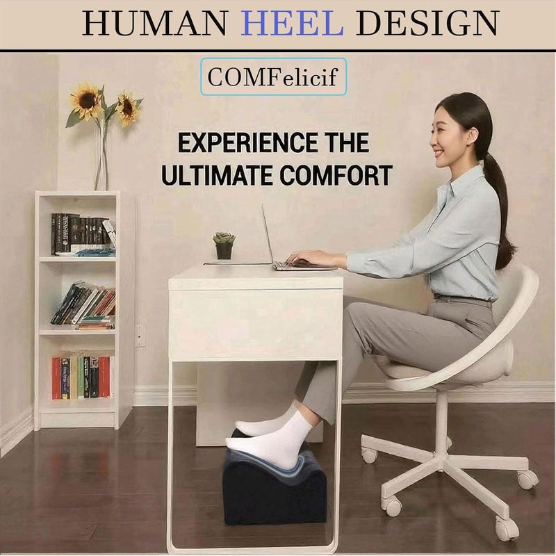 COMFelicify Foot Rest for Under Desk at Work, Ergonomic Under Desk Footrest with Washable Cover, Memory Foam Foot Stool for Office Chair & Gaming Chair, Back & Hip Pain Relief, Black - Image 2